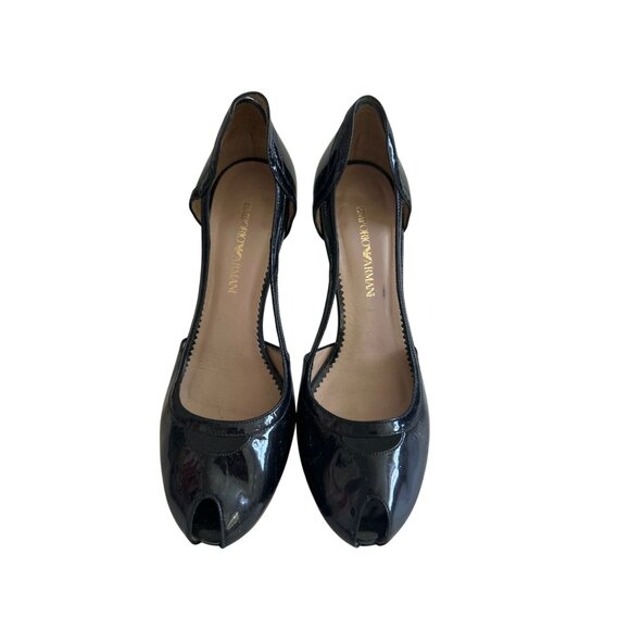 EMPORIO ARMANI Black Patent Platform Heels Size 37.5 - Picture 6 of 13
